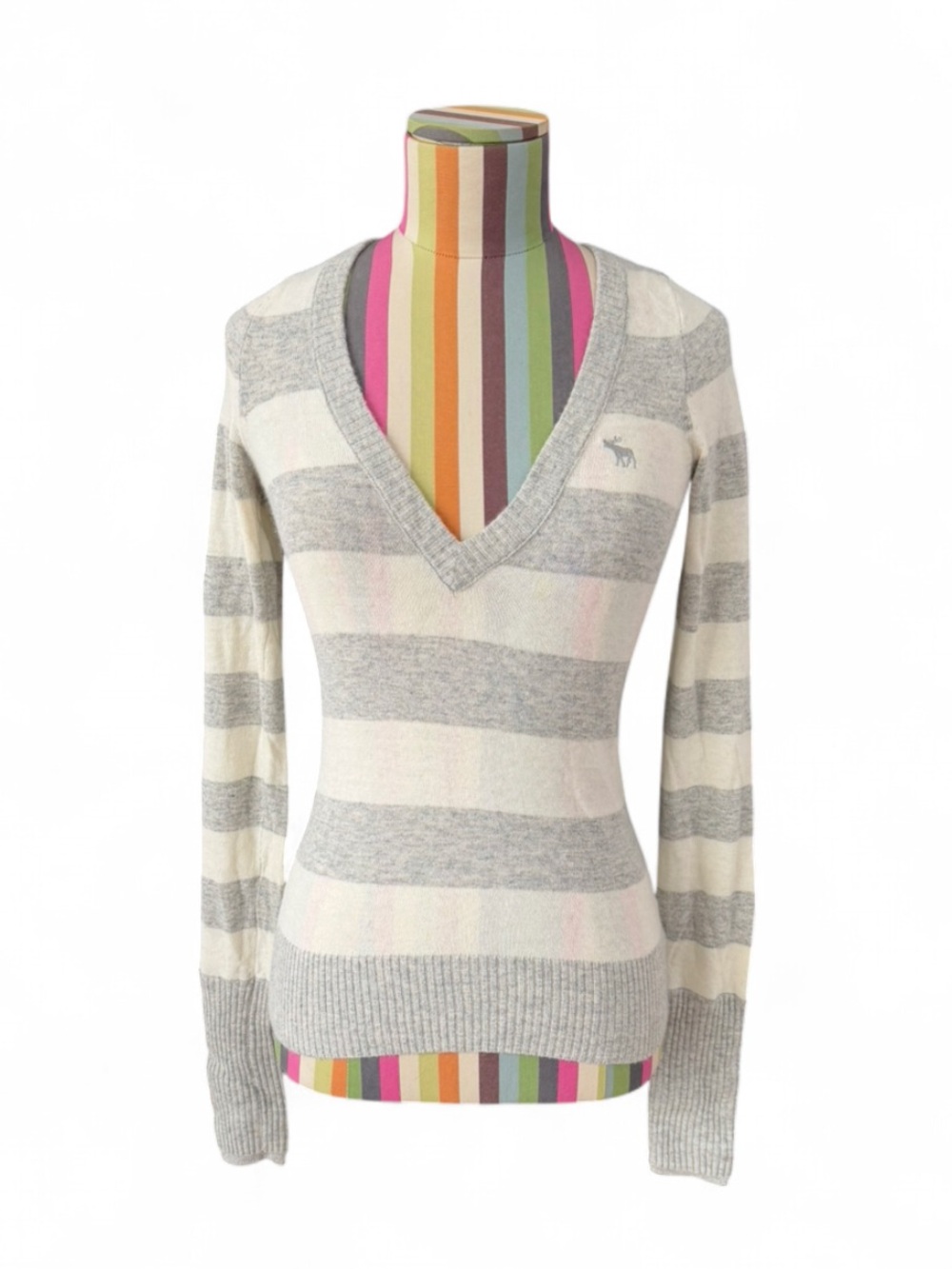 Y2K Abercrombie & Fitch Striped V-Neck Sweater Long Sleeve Bella Swan